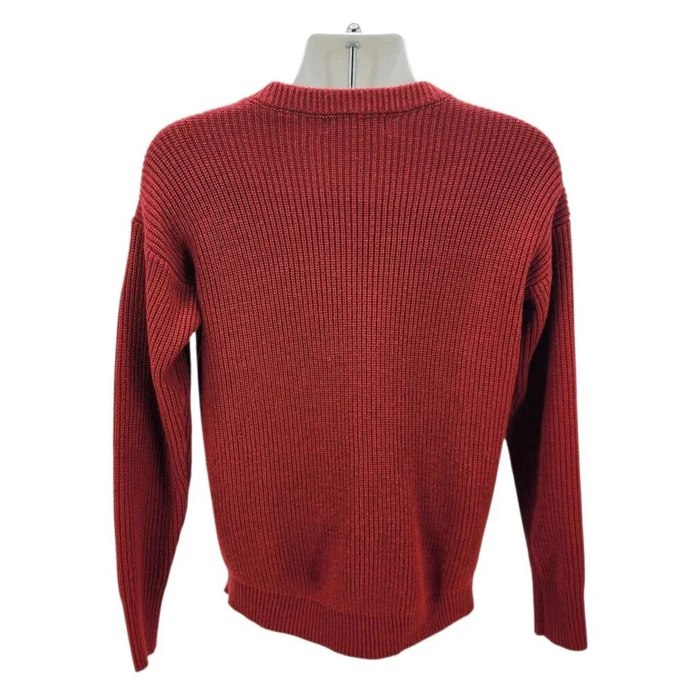 Be A Good Person Mens Small Sweater Spell Out Red White Knit Crewneck
